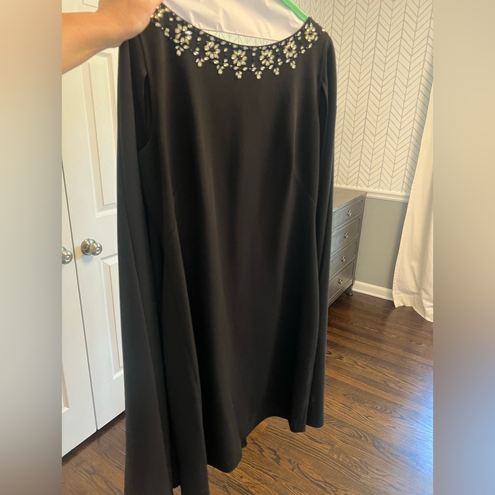 Adrianna Papell Black Midi Dress with Silver Embellishments